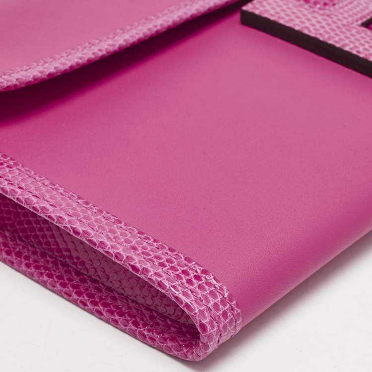 Pre Owned Hermès Rose Shocking Lizard and Swift Leather Jige Elan 29 Clutch