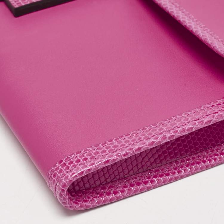 Pre Owned Hermès Rose Shocking Lizard and Swift Leather Jige Elan 29 Clutch