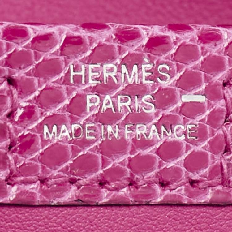 Pre Owned Hermès Rose Shocking Lizard and Swift Leather Jige Elan 29 Clutch