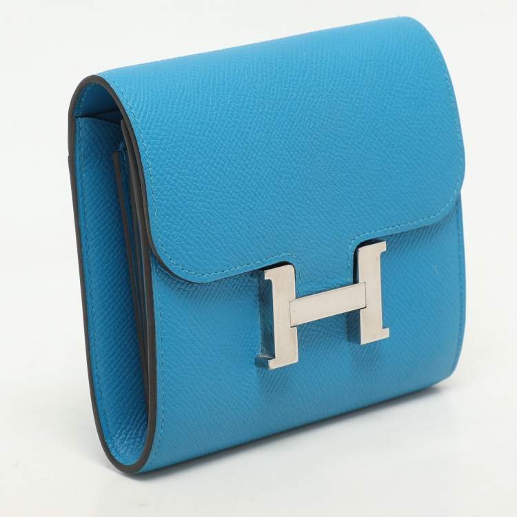 Pre Owned Hermes Bleu Zanzibar Epsom Leather Constance Compact Wallet