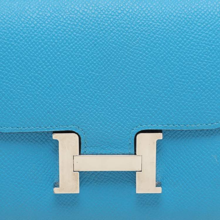 Pre Owned Hermes Bleu Zanzibar Epsom Leather Constance Compact Wallet