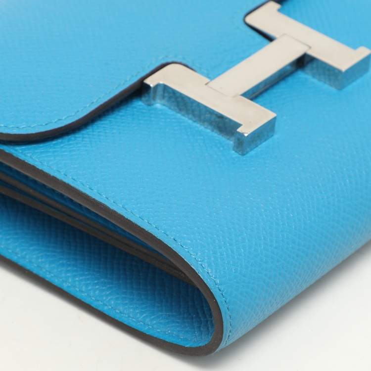 Pre Owned Hermes Bleu Zanzibar Epsom Leather Constance Compact Wallet