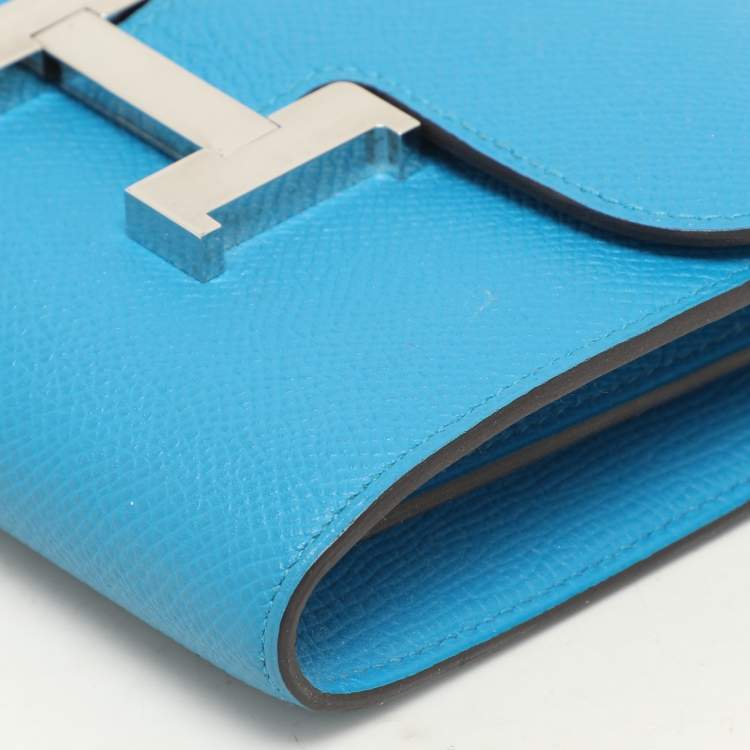 Pre Owned Hermes Bleu Zanzibar Epsom Leather Constance Compact Wallet