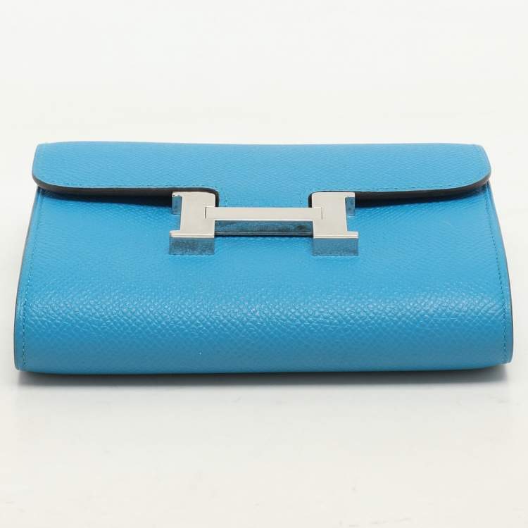 Pre Owned Hermes Bleu Zanzibar Epsom Leather Constance Compact Wallet