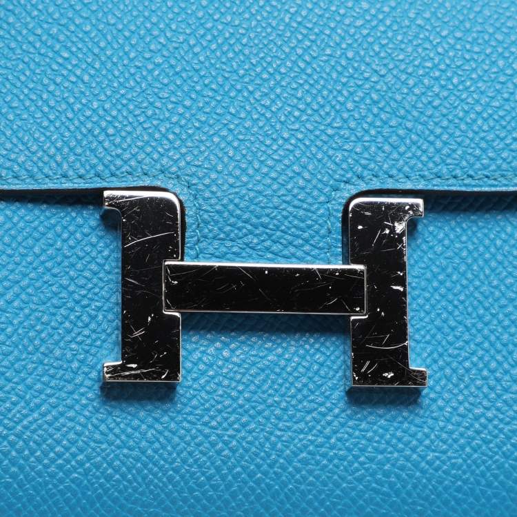Pre Owned Hermes Bleu Zanzibar Epsom Leather Constance Compact Wallet