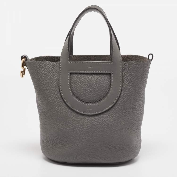 Pre Owned Hermes Gris Meyer Taurillon Clemence and Swift Leather In The Loop 18 Bag