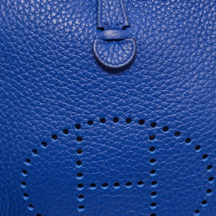Pre Owned Hermes Bleu Royal/Bleu/Biscuit/Rouge H Taurillon Clemence Leather Maxi Quadrille Evelyne TPM Bag