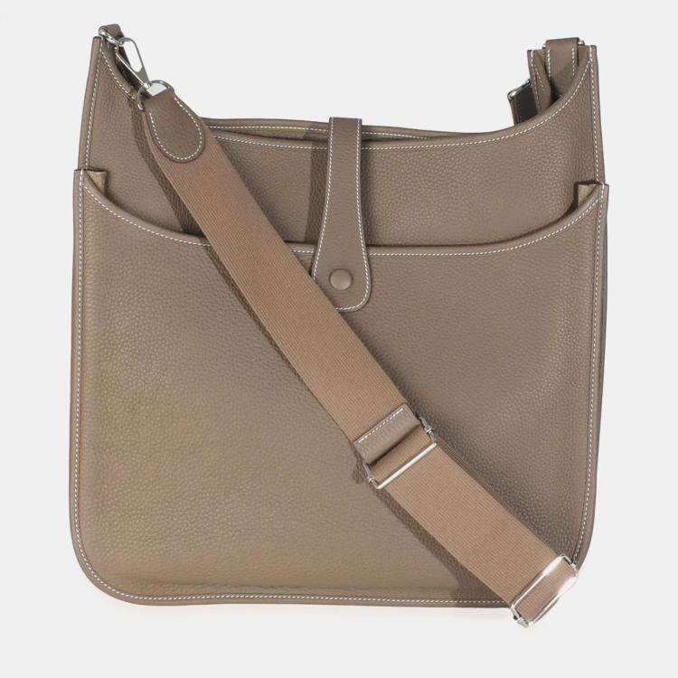 Pre Owned Hermes Etoupe Clemence Evelyne TGM 40 PHW Bag