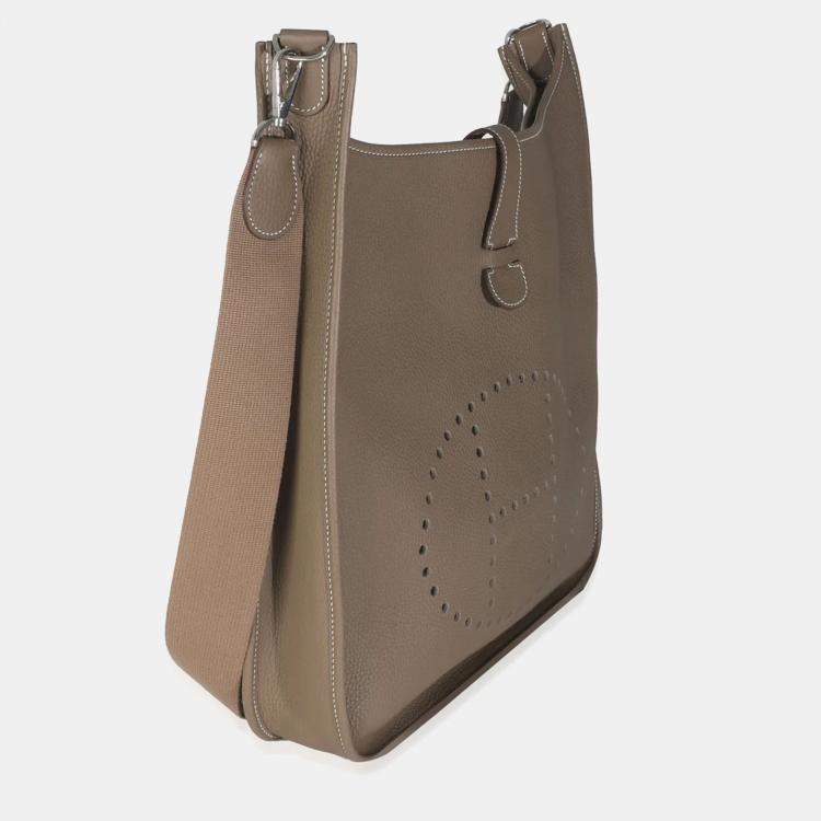 Pre Owned Hermes Etoupe Clemence Evelyne TGM 40 PHW Bag