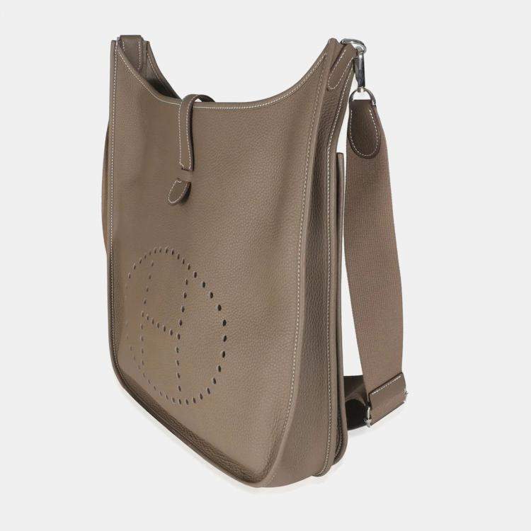 Pre Owned Hermes Etoupe Clemence Evelyne TGM 40 PHW Bag