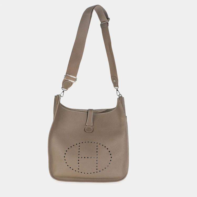 Pre Owned Hermes Etoupe Clemence Evelyne TGM 40 PHW Bag