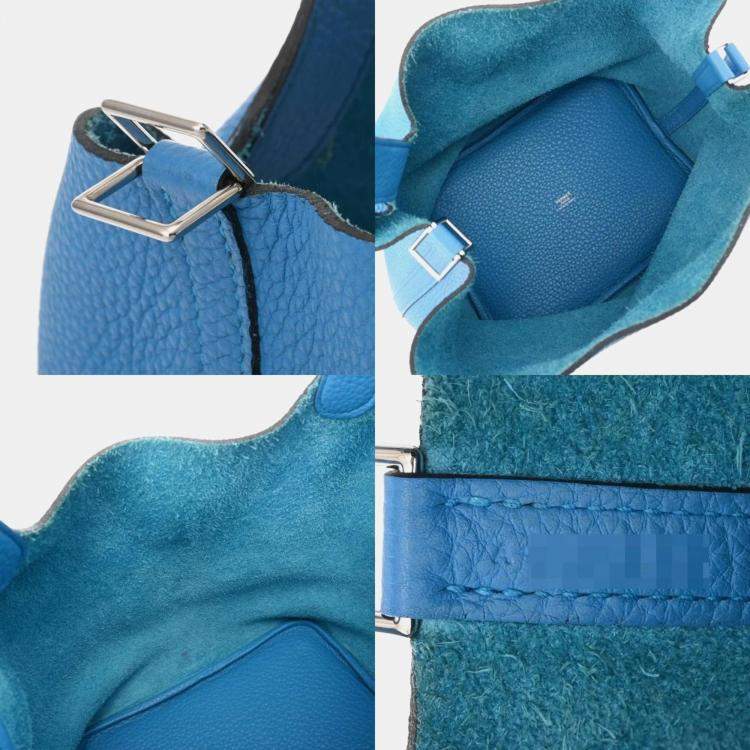 Pre Owned Hermes Blue Zanzibar Taurillon Clemence Picotin Lock 22 Handbag