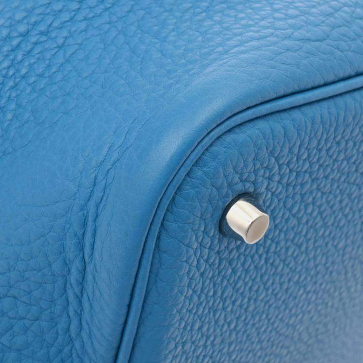 Pre Owned Hermes Blue Zanzibar Taurillon Clemence Picotin Lock 22 Handbag