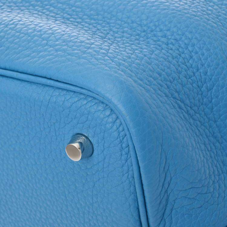 Pre Owned Hermes Blue Zanzibar Taurillon Clemence Picotin Lock 22 Handbag