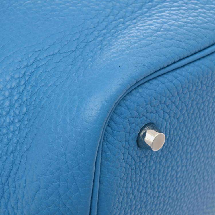Pre Owned Hermes Blue Zanzibar Taurillon Clemence Picotin Lock 22 Handbag