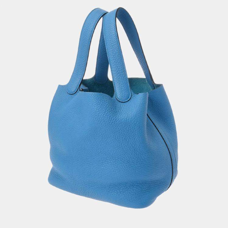 Pre Owned Hermes Blue Zanzibar Taurillon Clemence Picotin Lock 22 Handbag