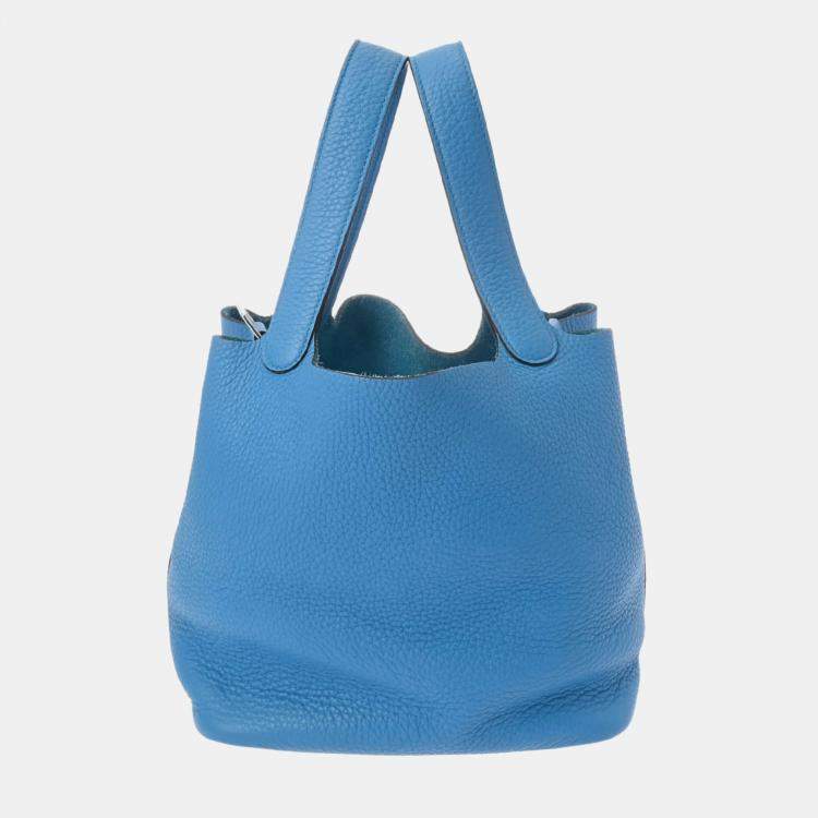 Pre Owned Hermes Blue Zanzibar Taurillon Clemence Picotin Lock 22 Handbag