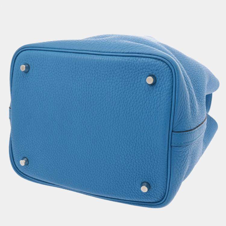 Pre Owned Hermes Blue Zanzibar Taurillon Clemence Picotin Lock 22 Handbag