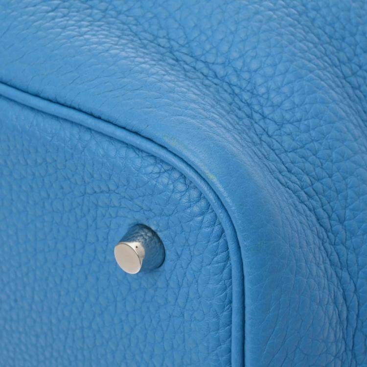Pre Owned Hermes Blue Zanzibar Taurillon Clemence Picotin Lock 22 Handbag