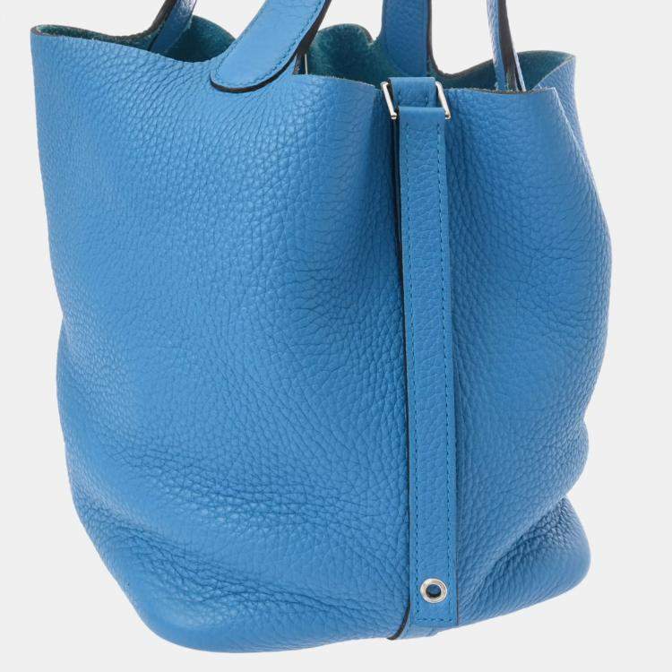Pre Owned Hermes Blue Zanzibar Taurillon Clemence Picotin Lock 22 Handbag