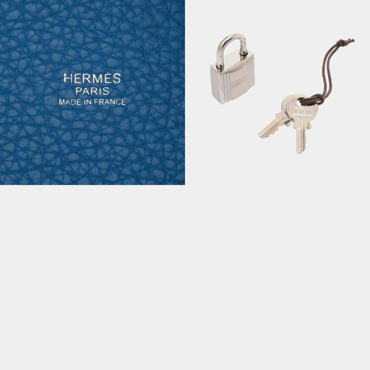 Pre Owned Hermes Blue Zanzibar Taurillon Clemence Picotin Lock 22 Handbag