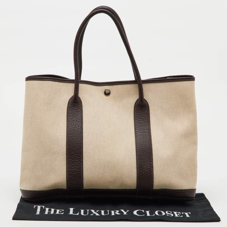 Pre Owned Hermès Natural/Ebene Toile Canvas and Negonda Leather Garden Party 36 Bag