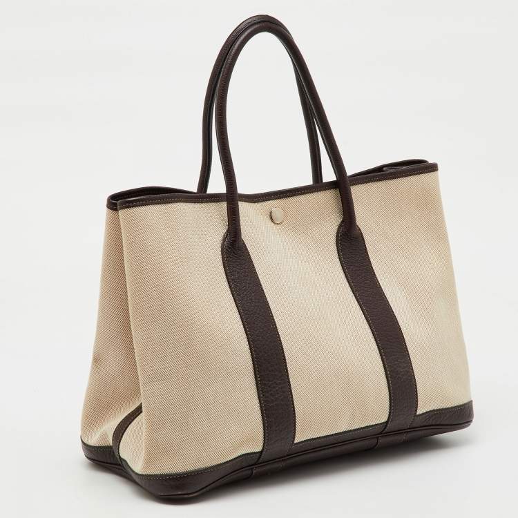 Pre Owned Hermès Natural/Ebene Toile Canvas and Negonda Leather Garden Party 36 Bag