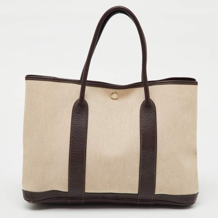 Pre Owned Hermès Natural/Ebene Toile Canvas and Negonda Leather Garden Party 36 Bag