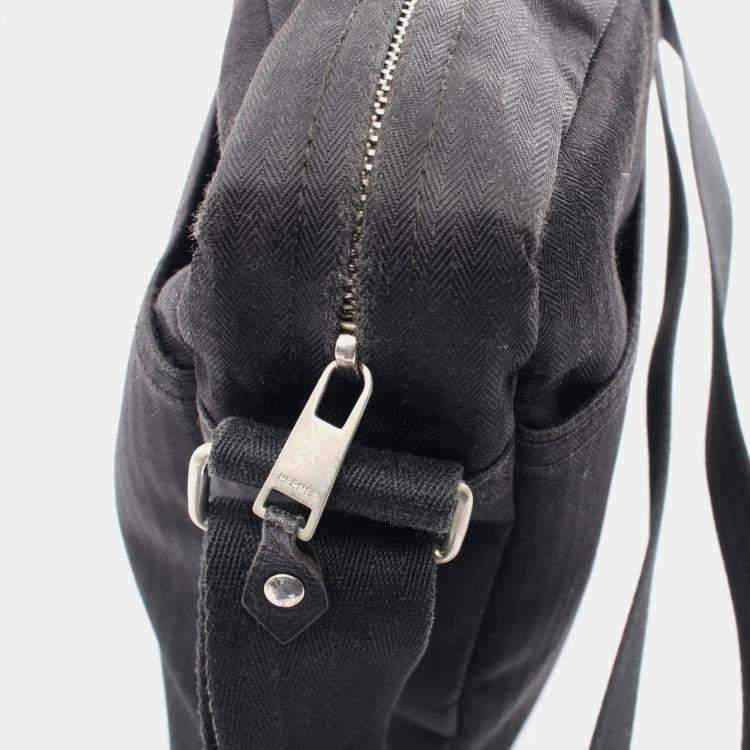 Pre Owned Hermes Black Canvas Leather Acapulco Basas Crossbody Bag