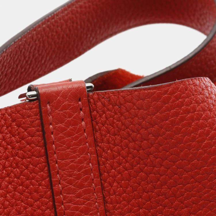 Pre Owned Hermes Red Taurillon Clemence Leather Picotin Lock 22 Handbag 