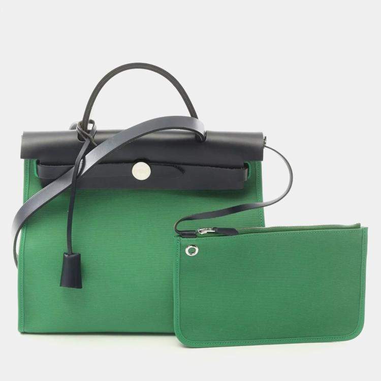 Pre Owned Hermes Hunter Mint D Toile Officie Herbag Zip 31 Shoulder Bag