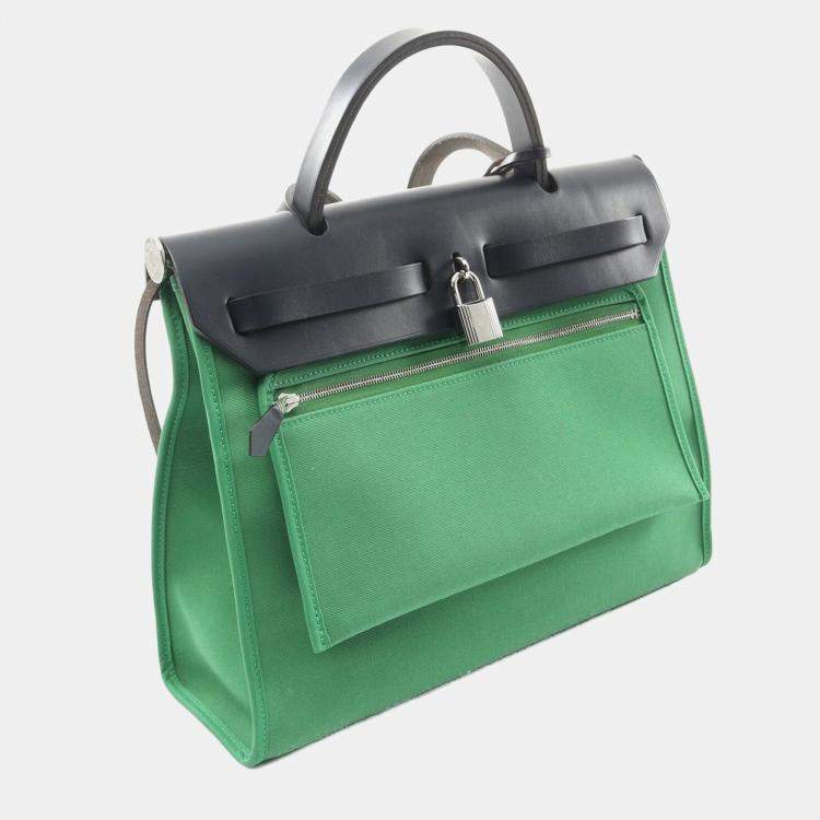 Pre Owned Hermes Hunter Mint D Toile Officie Herbag Zip 31 Shoulder Bag