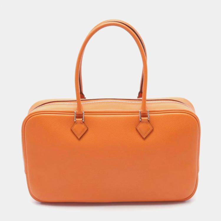 Pre Owned Hermes Orange Epsom Leather Plum Elan 28 Handbag 