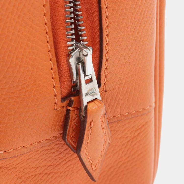 Pre Owned Hermes Orange Epsom Leather Plum Elan 28 Handbag 