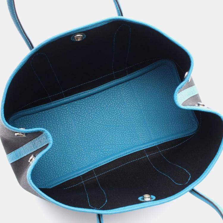 Pre Owned Hermes Black Blue Toile H Negonda Leather Garden Party TPM Tote Bag 