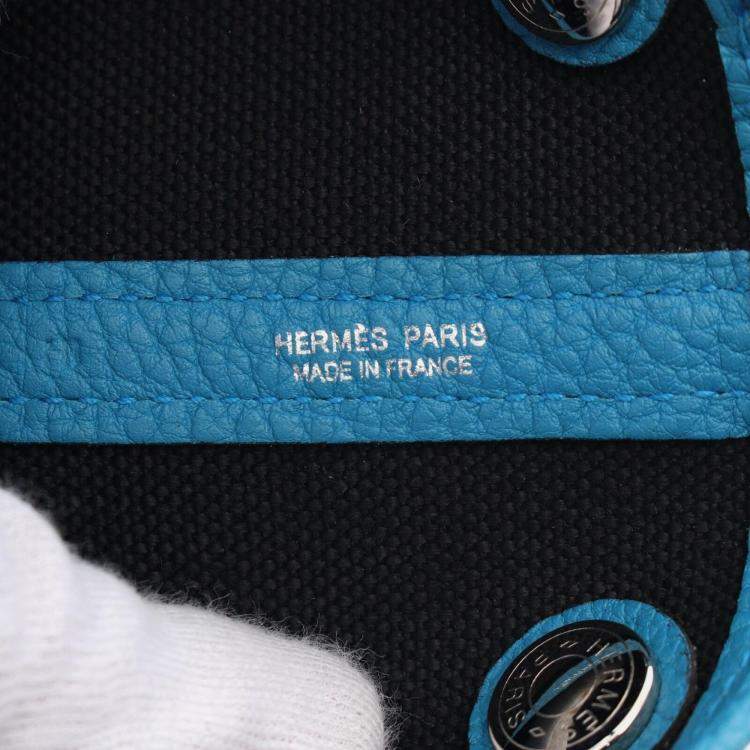 Pre Owned Hermes Black Blue Toile H Negonda Leather Garden Party TPM Tote Bag 