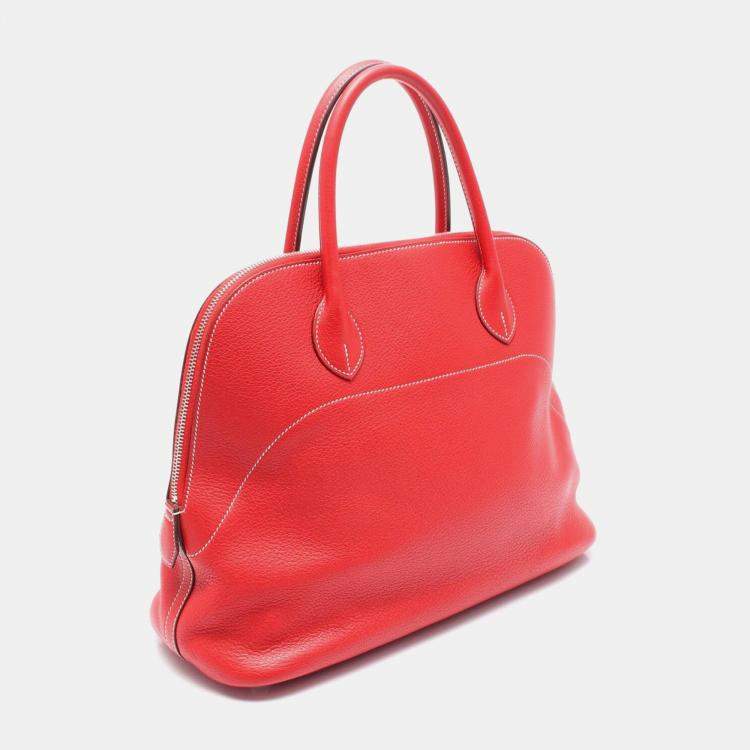 Pre Owned Hermes Red Vermillon Clemence Leather Bolide35 Handbag 