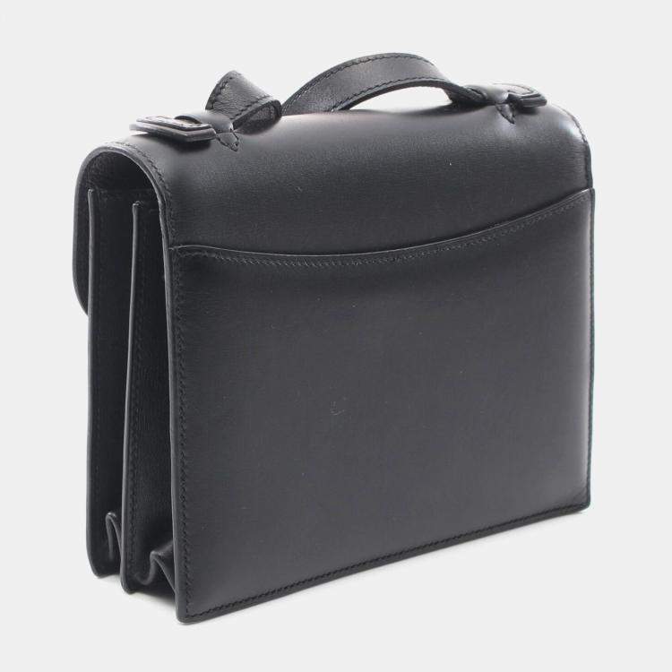 Pre Owned Hermes Black Calf Leather Shoulder Crossbody Bag 
