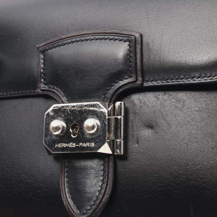 Pre Owned Hermes Black Calf Leather Shoulder Crossbody Bag 