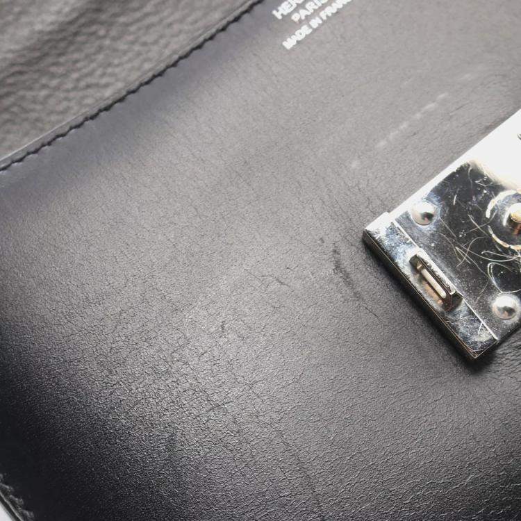 Pre Owned Hermes Black Calf Leather Shoulder Crossbody Bag 