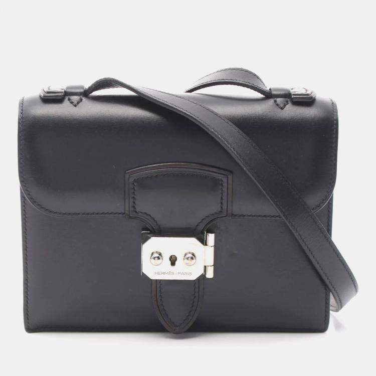 Pre Owned Hermes Black Calf Leather Shoulder Crossbody Bag 