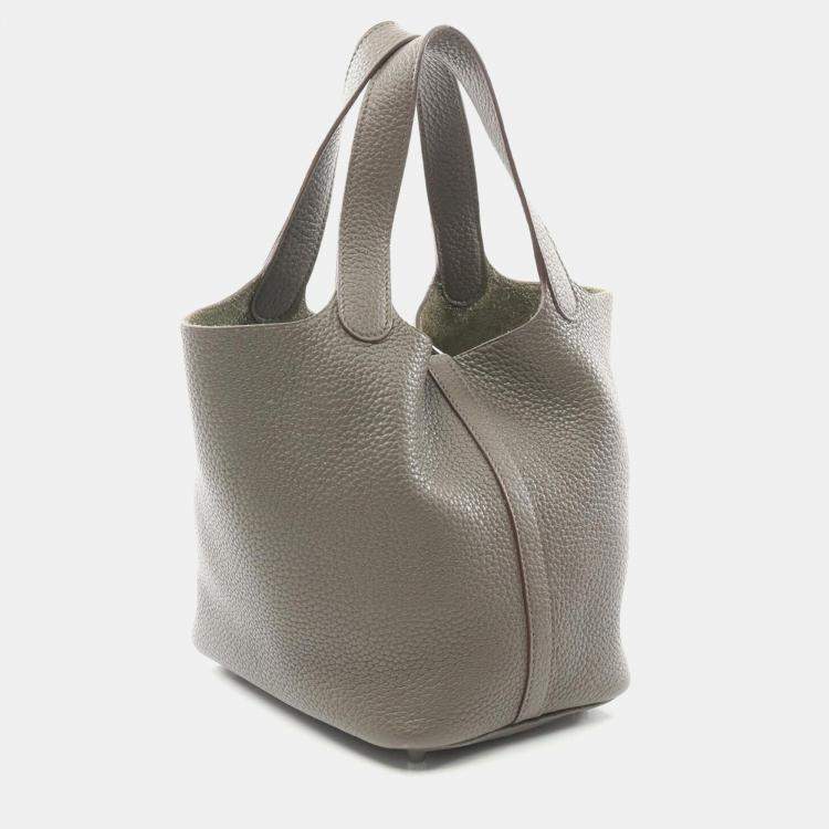 Pre Owned Hermes Etain Taurillon Clemence Picotin Lock 18 Handbag
