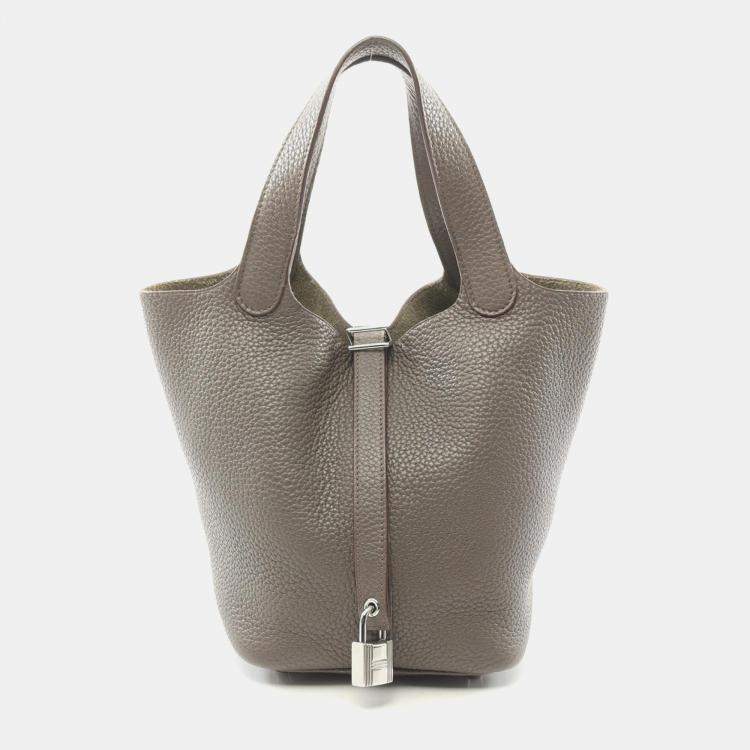 Pre Owned Hermes Etain Taurillon Clemence Picotin Lock 18 Handbag