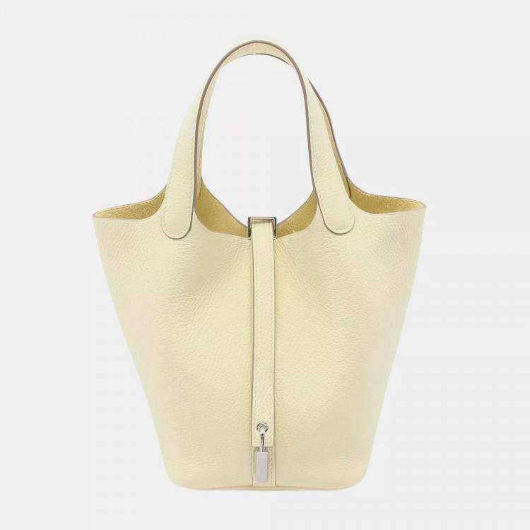 Pre Owned Hermes Yellow Tone Taurillon Clemence Leather Picotin Lock 18 Handbag