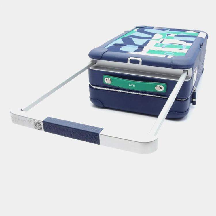 مملوكة مسبقًا Hermes Beige Navy Leather Rolling Mobility Carry Bag