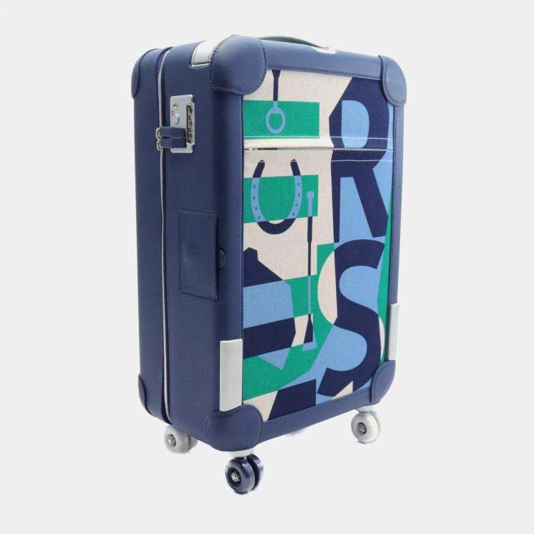 مملوكة مسبقًا Hermes Beige Navy Leather Rolling Mobility Carry Bag