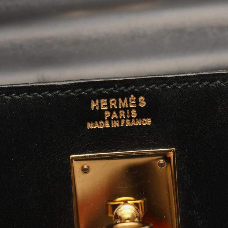 Pre Owned Hermes Black Box Calf Leather Kelly 32 Hand Bag GHW