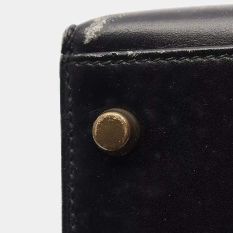 Pre Owned Hermes Black Box Calf Leather Kelly 32 Hand Bag GHW