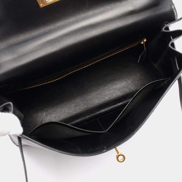 Pre Owned Hermes Black Box Calf Leather Kelly 32 Hand Bag GHW