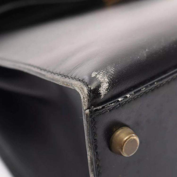Pre Owned Hermes Black Box Calf Leather Kelly 32 Hand Bag GHW